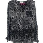 Parker Blouse Large Button Down Shirt 100% Silk Snakeskin Snake B&W Long Sleeve Photo 0