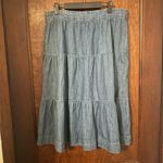 Boden Tiered Denim Midi Skirt Size 10 Petite Blue Photo 2