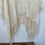 Muche Et Muchette Ivory Lace Shawl Poncho Boho One Size Fringe Beach Coverup Tan Photo 3