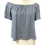Belle Womens Crop Top White Gingham Short Sleeve Flare Square Neck Stretch S New Photo 0