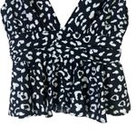 TCEC  Women's Black White Leopard Print V Neck Peplum Blouse Size S Photo 1