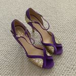 Kate Spade Corinne Carla Glitter Gold Purple High Heel Peep Toe Shoes Like New Photo 1