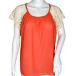 Umgee  Shirt Women Medium Orange Cream Lace Sleeve Boho Bohemian Peasant Colorful Photo 0