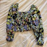 Free People  Black Ariana Floral Smocked Puff Sleeve Top - SIZE XS Photo 4