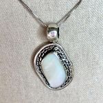 Artisan  950 Sterling Silver Mother of Pearl Asymmetrical Pendant Necklace Photo 1