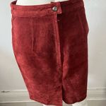 Vintage 80s crimson red suede leather straight fitted snap button pencil skirt 9 Size 10 Photo 2