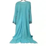 VINTAGE LINEN KAFTAN COVER UP WOMENS ML EMBELLISHED STONE LONG MAXI BOHO RESORT Blue Size M Photo 1