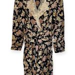 Donna Morgan Vintage 90’s Floral Long Sleeve Dress Size Small 8 Flower Black Cream Belt Lace Photo 3