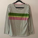 Boden White Black Green Pink Striped Long Sleeve Shirt Multicolor Women size 10 Photo 0