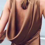 ZARA  dress gown maxi halter scarf satin plunge neck Brown  Evening Wedding Photo 10