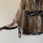 Saint Tropez West Y2K 100% Silk St. Tropez West Animal Print Bell Sleeve Blouse Brown Cheetah M Photo 3
