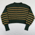 Free People  Striped Cropped Sweater‎ Women XS Mock Neck Green Knit Pullover Photo 0
