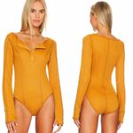 Free People  Sloane Bodysuit Long Sleeve Snap V Neck Ribbed Amber Size Small Photo 1