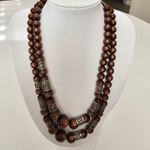 Vintage Brown Tiger's eye Moonglow Lucite Bead Graduated Double Strand Necklace Silver Photo 0