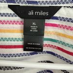 Ali Miles Top Womens XL Rainbow Stripe Button Front Wire Collar Artsy Tunic White Photo 3
