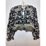 Farm Rio Brand New  Women's Size XS Black Graphic Floral Popover Blouse Top Photo 3
