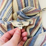 Entro Cream & Blue Striped Button Front V-neck Tank Top Photo 8