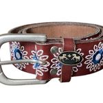Equine Couture  Sophia Embroidered Brown Leather Belt Blue White size large Photo 1