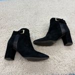 Kate Spade Women’s Black Leather Suede Ankle Boots Gold Buckle 3” Heel Size 8.5 Photo 4
