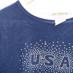 USA Jeweled Navy Blue White Boxy Ringer T Shirt Size M Photo 7
