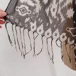 Black White Geometric Print Scarf Ikat Lightweight Fringe Shawl Wrap Boho Indie Photo 4