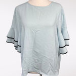 Marc New York  Ruffle Bell Sleeve Blouse Light Blue Black Trim Small Photo 0