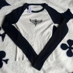 Brandy Melville Black & White Eagle Skull Ribbed Long Sleeve T-Shirt Size Small Photo 3