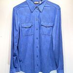 Chico's Chico’s Cornflower Blue Brushed Polyester with Pinhole Design Button Front Top Photo 0