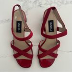 Like New Van Eli Block Heel Cross Strap Patent Leather Sandal Cherry Red 9.5B Size 9.5 Photo 2