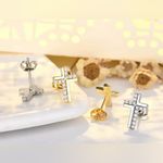 Boutique Diamond Cross Stud Earrings | White Gold Plated Silver Photo 4