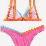 SheIn Hot Pink Ribbed Colorblock Bikini Top Photo 1