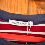 ADREAMLY Blouse Women’s Small Burgundy Red Striped Short Sleeve Stretchy NWT Blue Photo 2