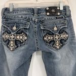 Miss Me  Distressed Jeweled Cross Stretch Denim Bootcut Jeans Size 28 Photo 4