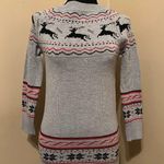 Women's Gray Reindeer Sweater Dress Photo 0