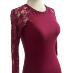 EXPRESS Women Size XS Maroon Bodycon Mini Dress Lace Sleeve 15-148 Photo 2