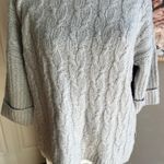Olivia Sky Gray/Light blue Cable Knit Sweater Boxy Oversized Pullover 3/4 Sleeve Top Chunky Photo 2