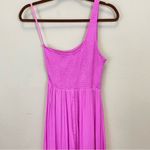 Saltwater Luxe ‎ Pink One Shoulder Satin Dotted Smocked Tiered Maxi Dress Size S Photo 8