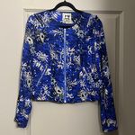 Jaase  Boho Floral Cropped Blue Zipper Jacket EUC Photo 0