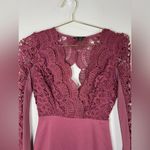 Haute Monde Chic  Burgundy Crochet Lace Bodycon Dress Long Sleeve Size Small 33” Photo 4