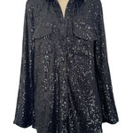 Guess  Sequin Button Up Collared Boyfriend Holiday Oversized Blouse Top Glam Sz M Photo 0