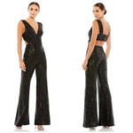 Mac Duggal Ieena for  Jumpsuit 26691 Sequin Cut Out Wide‎ Leg Black Size 6 Photo 1