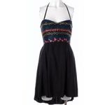 Parker  Cleo Dress S Silk Linen Embroidered Geometric Bodice Halter Black Pink Photo 4