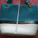 Paper straw hand bag Blue Photo 10