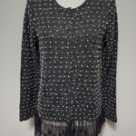 Altar'd State 29.  charcoal knobby polka dot black lace hem cardigan size large Photo 1