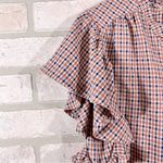 Voy Brand Clothing Paige Plaid Ruffle Short Sleeve Button Down Shirt Size S Blue Photo 7