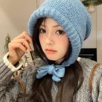 Blue Knit Balaclava Winter Hoodie Hood Hat String Tie Bag Photo 1