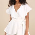 Lulus Lulu’s aldrin white ruffled backless wrap skort romper Photo 0
