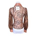 Honey Punch Button Front Lace Pink Black Top Blouse XS Baddie Sheer Delicate NWT Photo 2