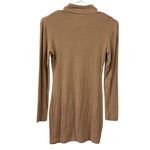 High Neck Tan Nude Ribbed Long Sleeve Micro Mini Shirt Dress Womens Small Photo 6