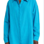 Topshop  Lightweight Cotton Button-Up Long Sleeve Shirt Size 8 NWOT Photo 0